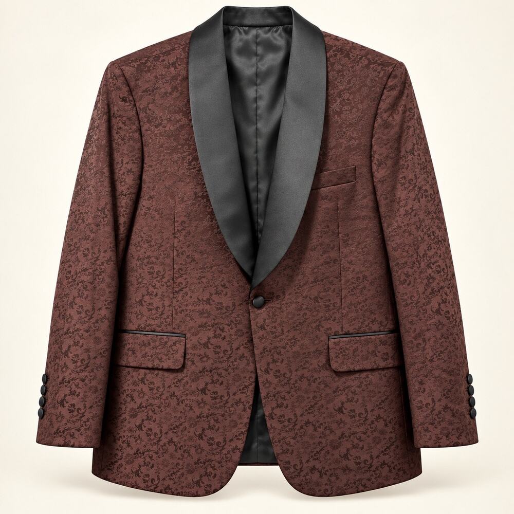 Jos A Bank 42R Slim Fit Burgundy Jacquard Dinner Tuxedo Jacket Shawl Lapel